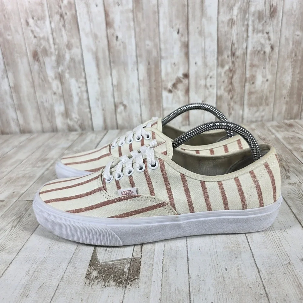 Vans Authentic Striped Canvas Sneakers Cream Rose Gold Womens 10 Mens 8.5 721454